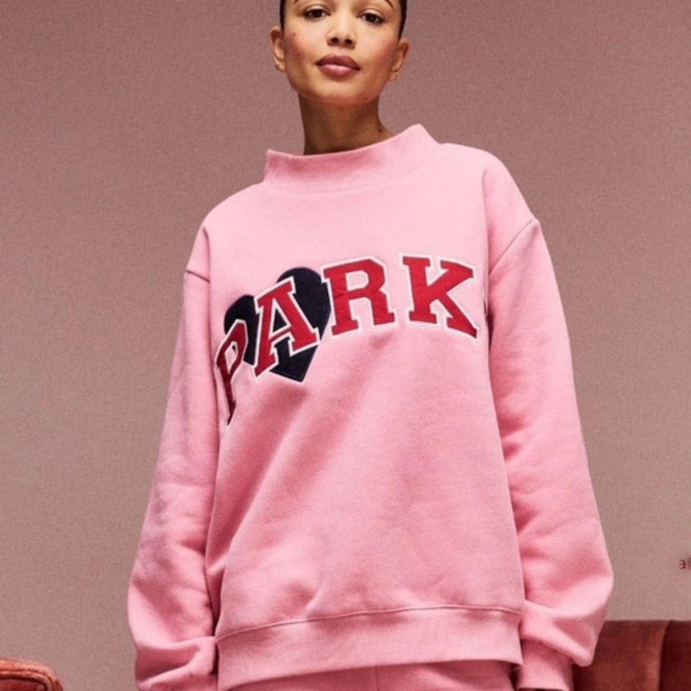 Parke Jean Heart Varsity Mockneck Blush NWT - Picture 2 of 7